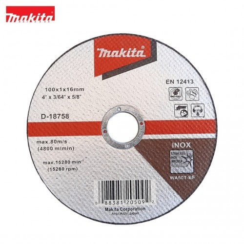 Makita - 100mm x 1mm x 16mm - 4" x 3/64" x 5/8" Metal Cut Off Wheel