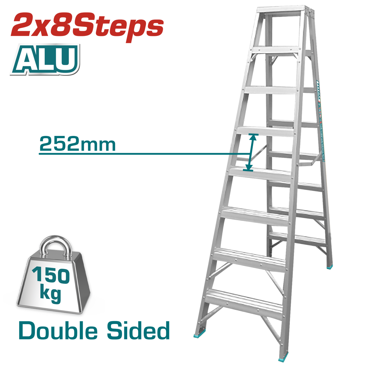 Total - Double Sided Aluminum 8 Step Ladder