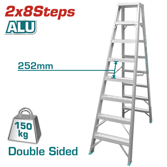 Total - Double Sided Aluminum 8 Step Ladder