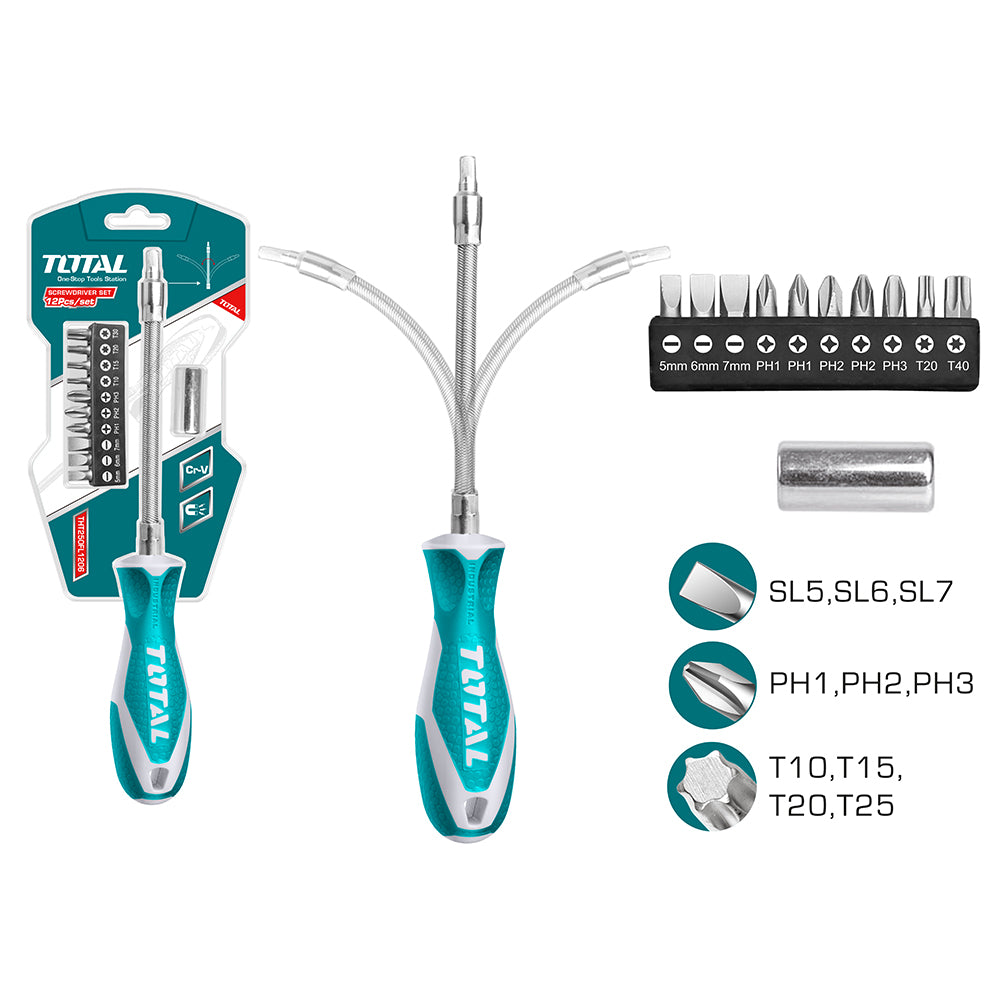 Total - Flexible Shaft Screwdriver Set (12 Pcs)