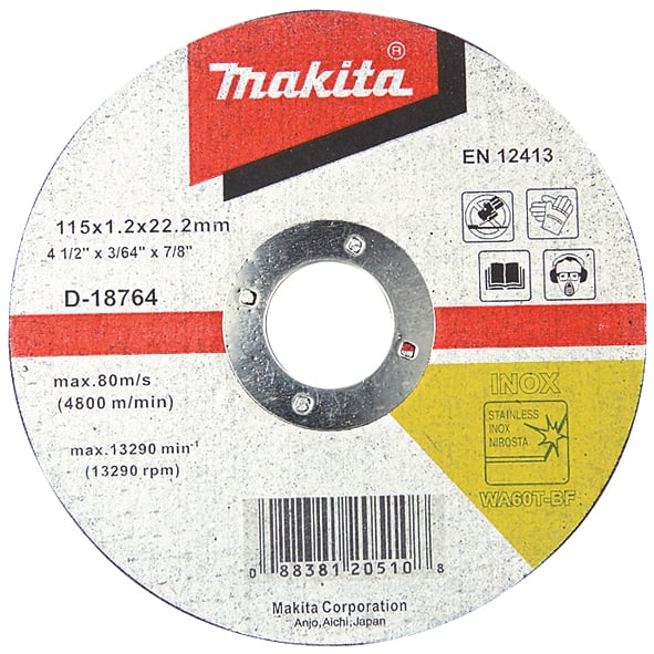 Makita -  115 x 1.2 x 22.2 mm (4.5" x 3/64" x 7/8")  Metal Cut Off Disc