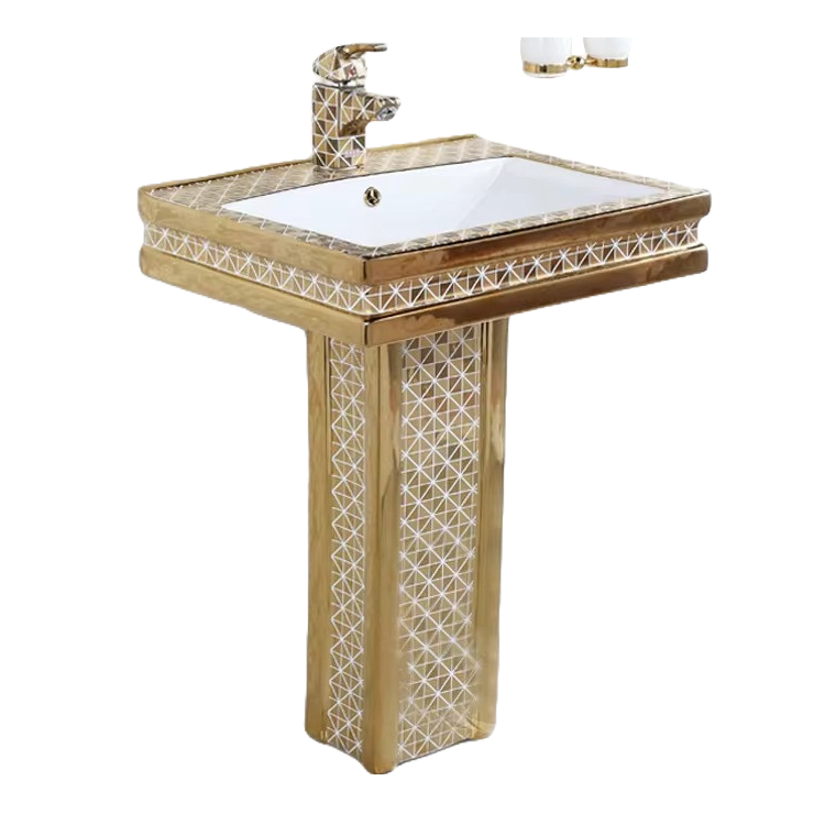 Zotto - 70 x 38 x 74 Gold Full Pedestal Square Wash Basin