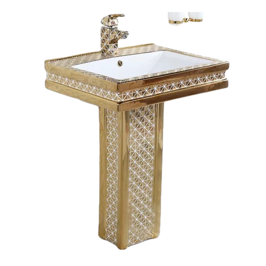 Zotto - 70 x 38 x 74 Gold Full Pedestal Square Wash Basin