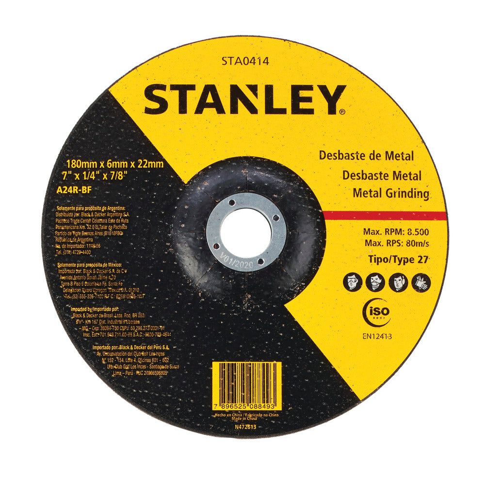 Stanley - 180 x 6 x 22mm 7" x 1/4" x 7/8"  Metal Grinding Disc