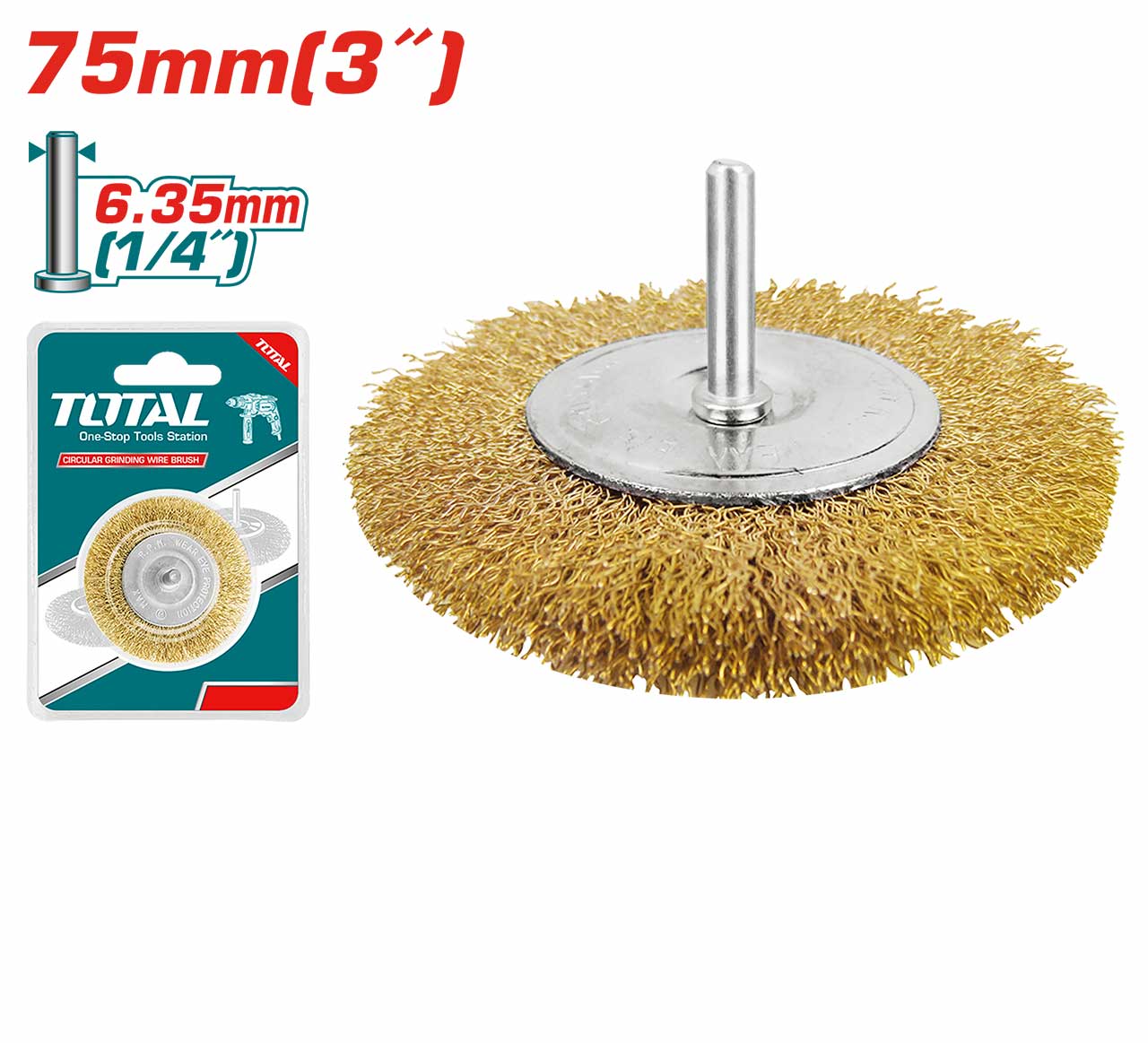 Total - 75mm (3") Circular Grinding Wire Wheel Brush with Shank