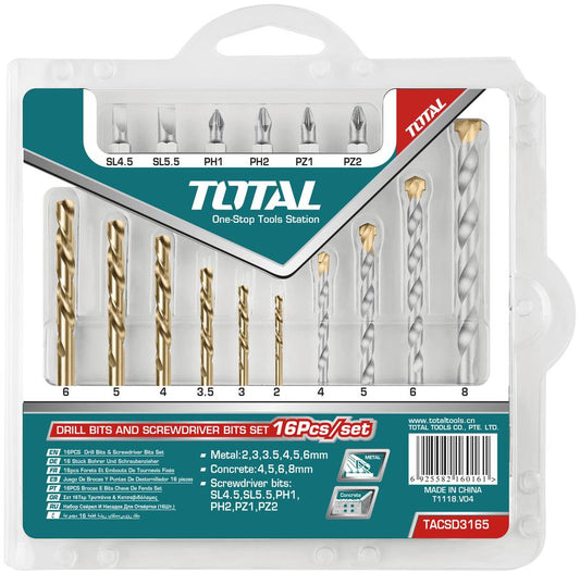 Total - Drill and Screwdriver Bits Set (16 Pcs)