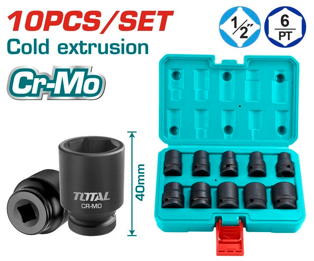 Total - 40mm (1/2") Impact Socket Set (10 Pcs)