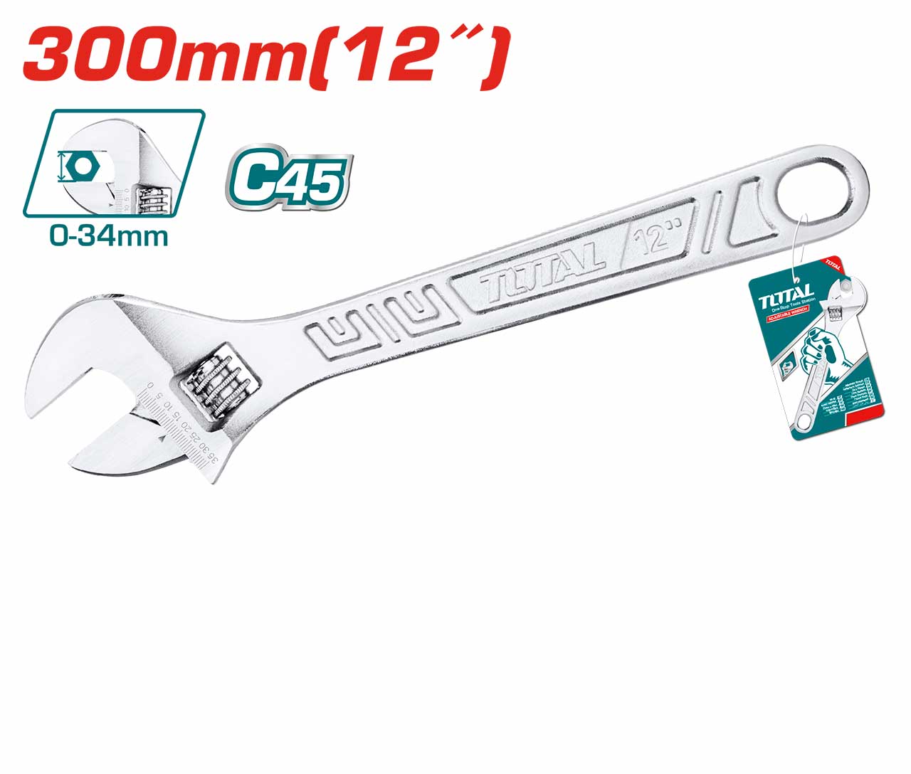 Total - 300mm (12") C45 Adjustable Wrench