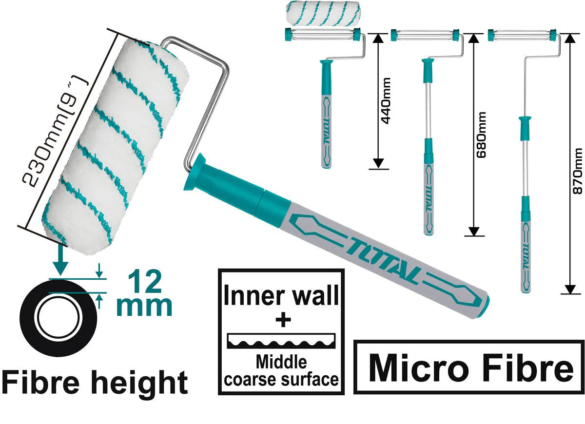 Total - 230mm (9") Paint Roller with Extendable Rubber Stick