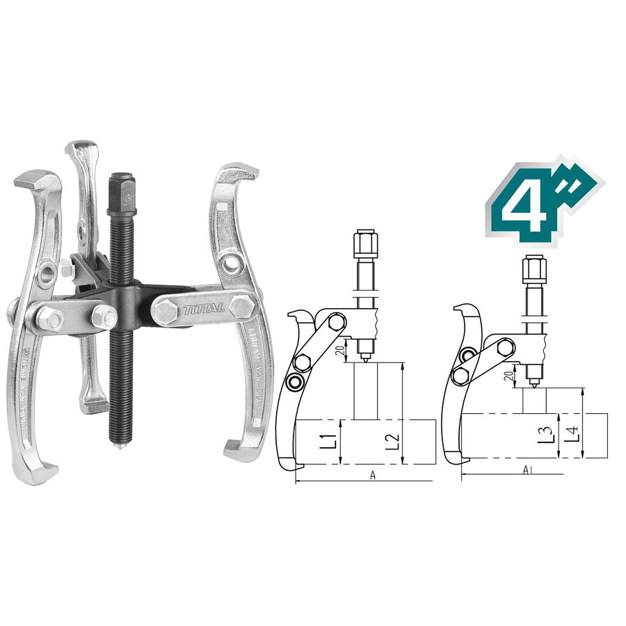 Total - 4" 4 Ton Three Jaw Puller