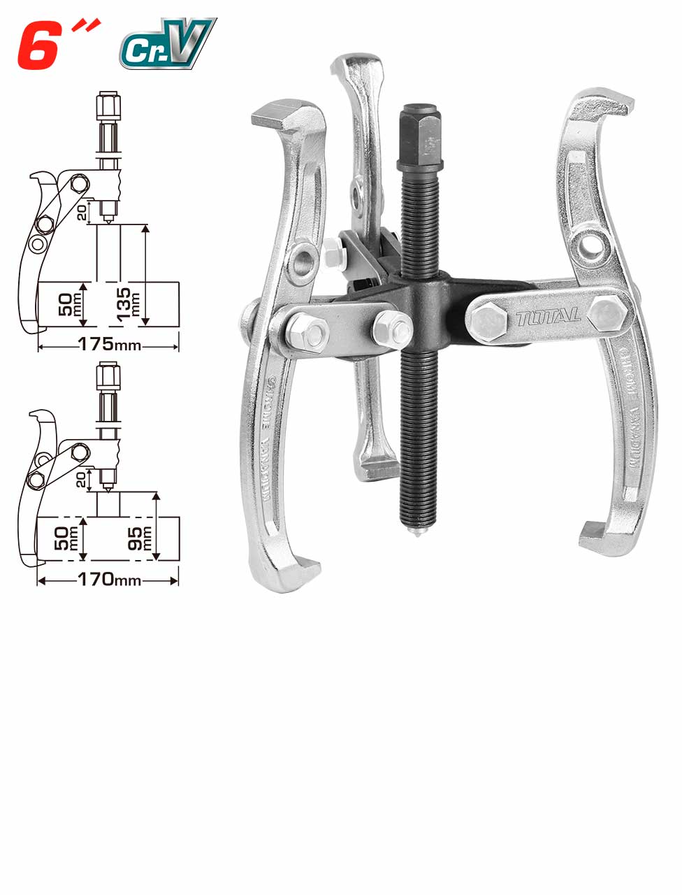 Total - 6" 6 Ton Three Jaw Puller