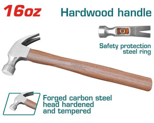 Total - 450g Claw Hammer Wooden Handle