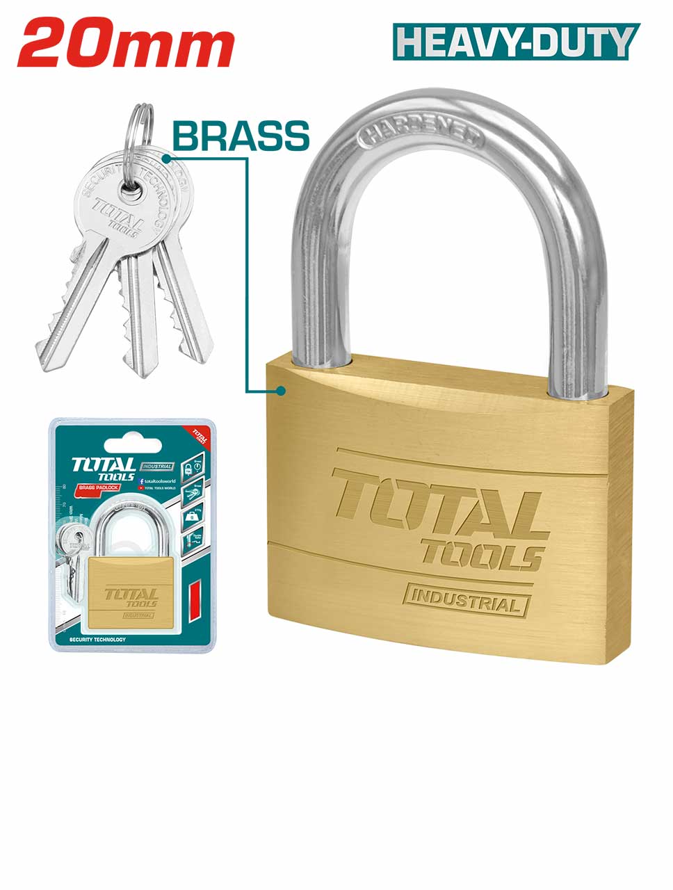 Total - 20mm 40g Brass Heavy Duty Pad Lock