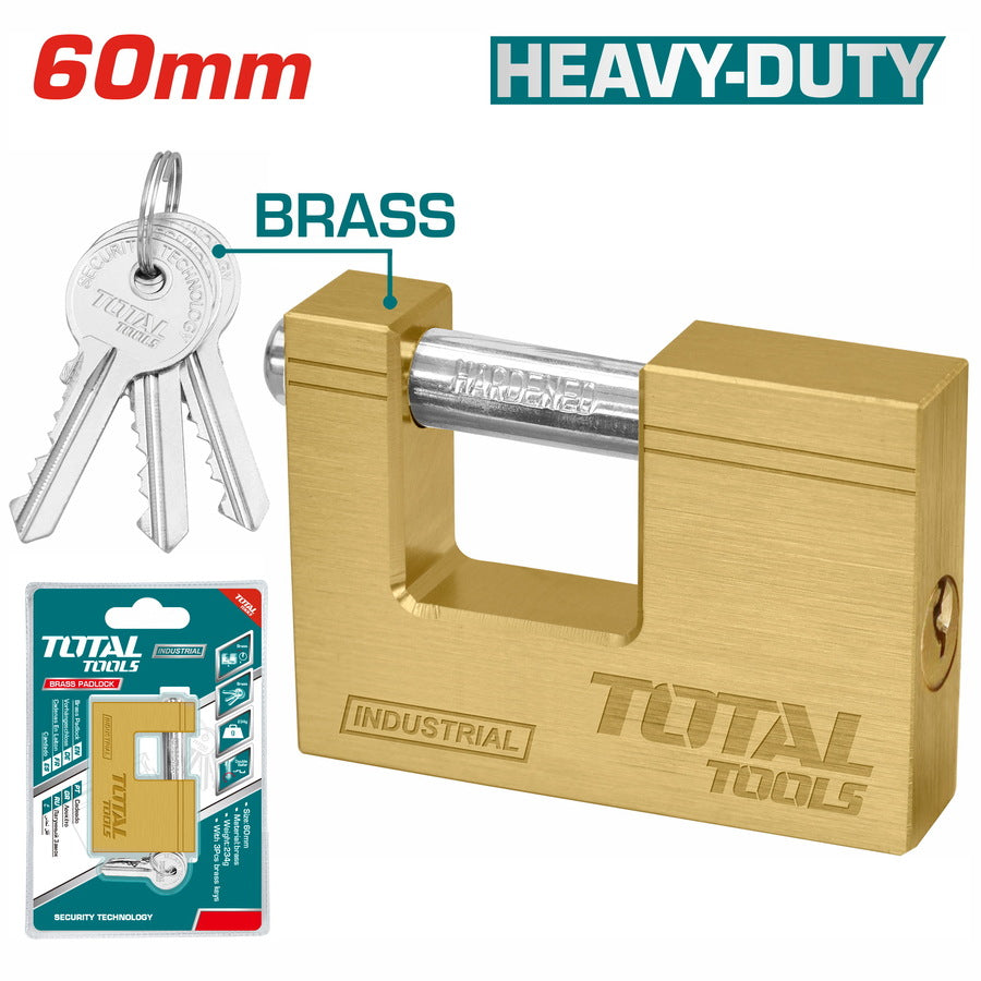 Total - 60mm Brass Heavy Duty Block Pad Lock