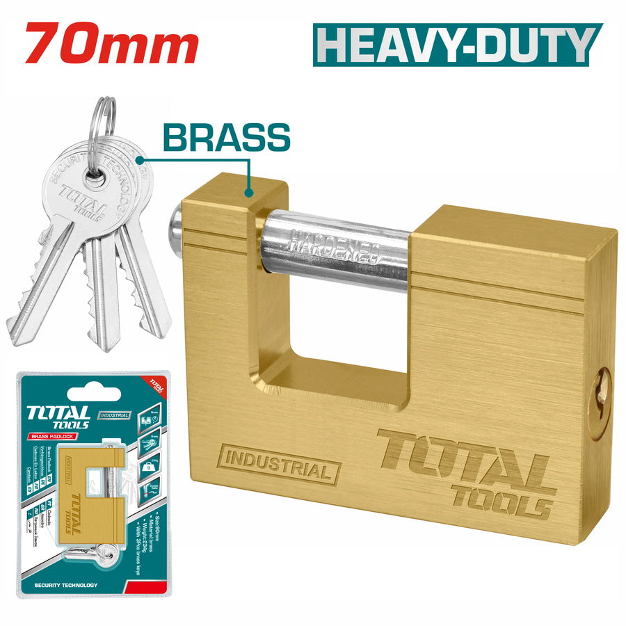 Total - 70mm Brass Heavy Duty Block Pad Lock