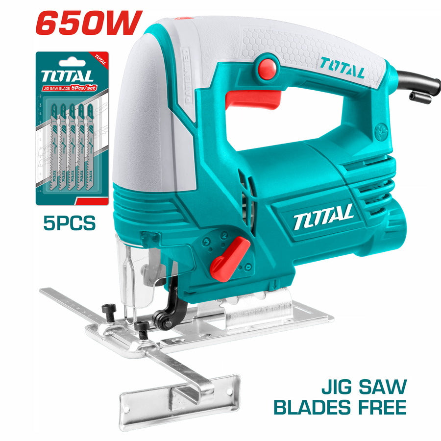 Total - 650W Corded Jig Saw with 5 Blades & 1 Brush