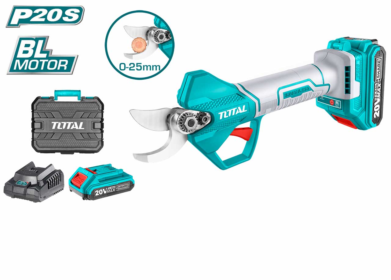 Total - 25mm 20V Cordless Straight Garden Shear (1 Battery + 1 Charger)