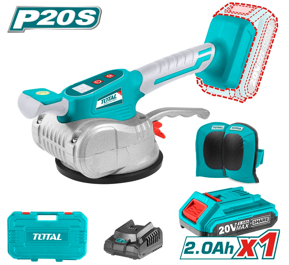 Total - 125mm 20V 2.0AH Cordless Tile Vibrator with 1 Battery + 1 Charger