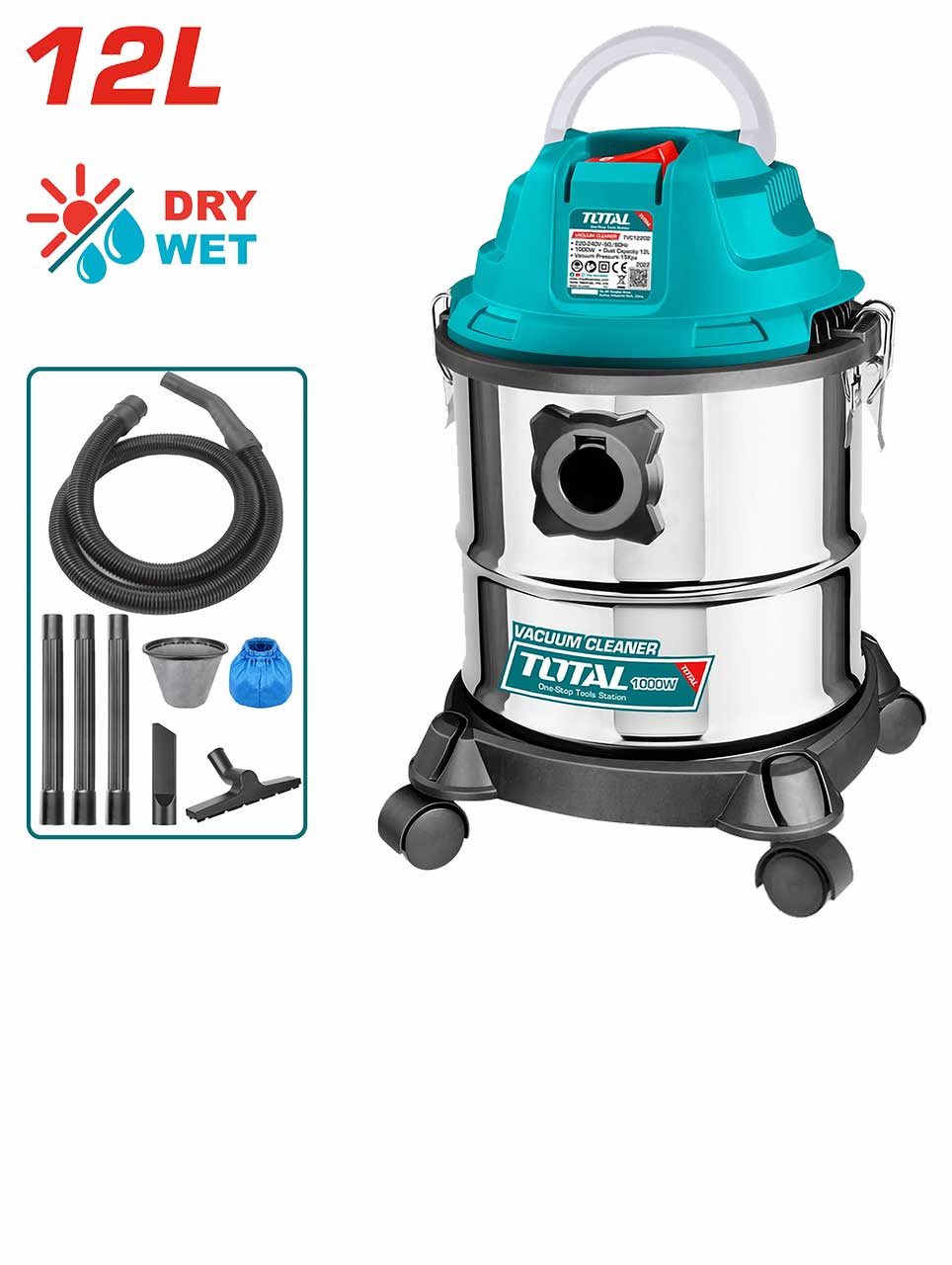 Total - 12L 1000W Wet/Dry Vacuum Cleaner