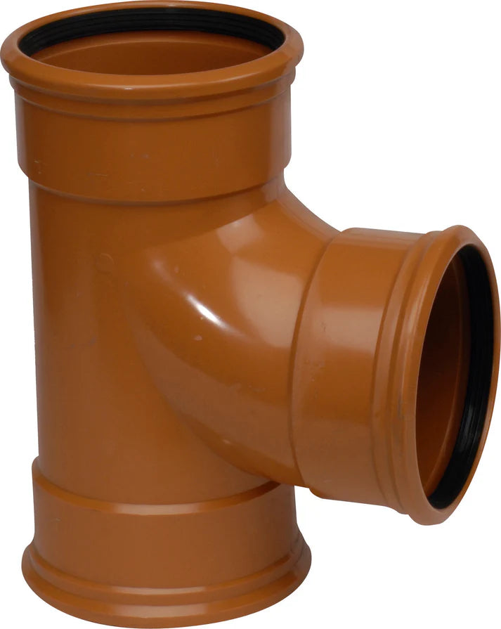 Funke - 110mm (4") PVC Drainage Tee 3 Sides with Rubber Ring