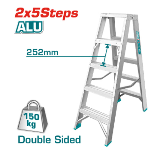 Total - Double Sided Aluminum 5 Step Ladder