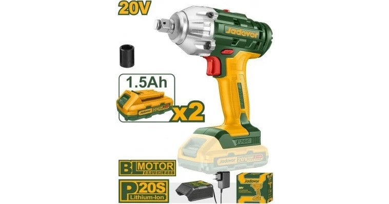 Jadever - 12.5mm (1/2") 20V 1.5AH Battery Powered Cordless Impact Wrench