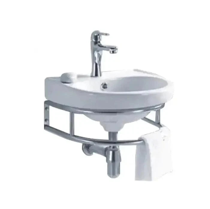 Zotto - 16 x 36.5 x 41 White Circular Wall Hung Wash Basin with Towel Holder